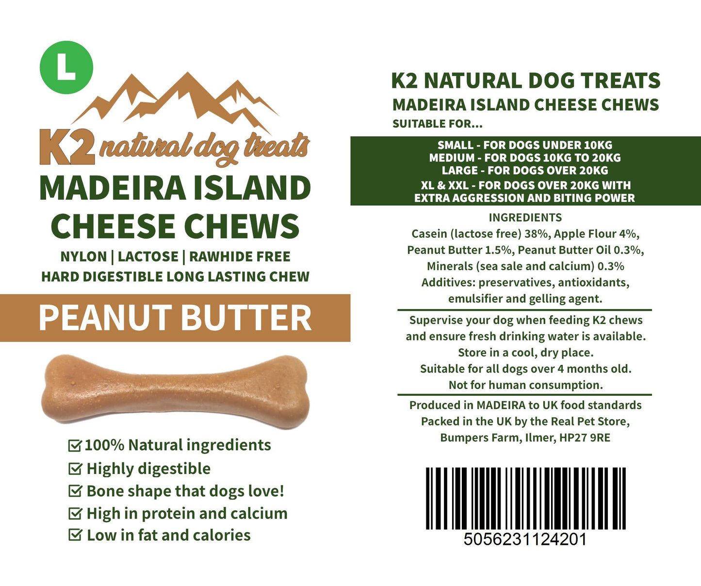 K2 Madeira Island Cheese Chews Peanut Butter Large 83g.