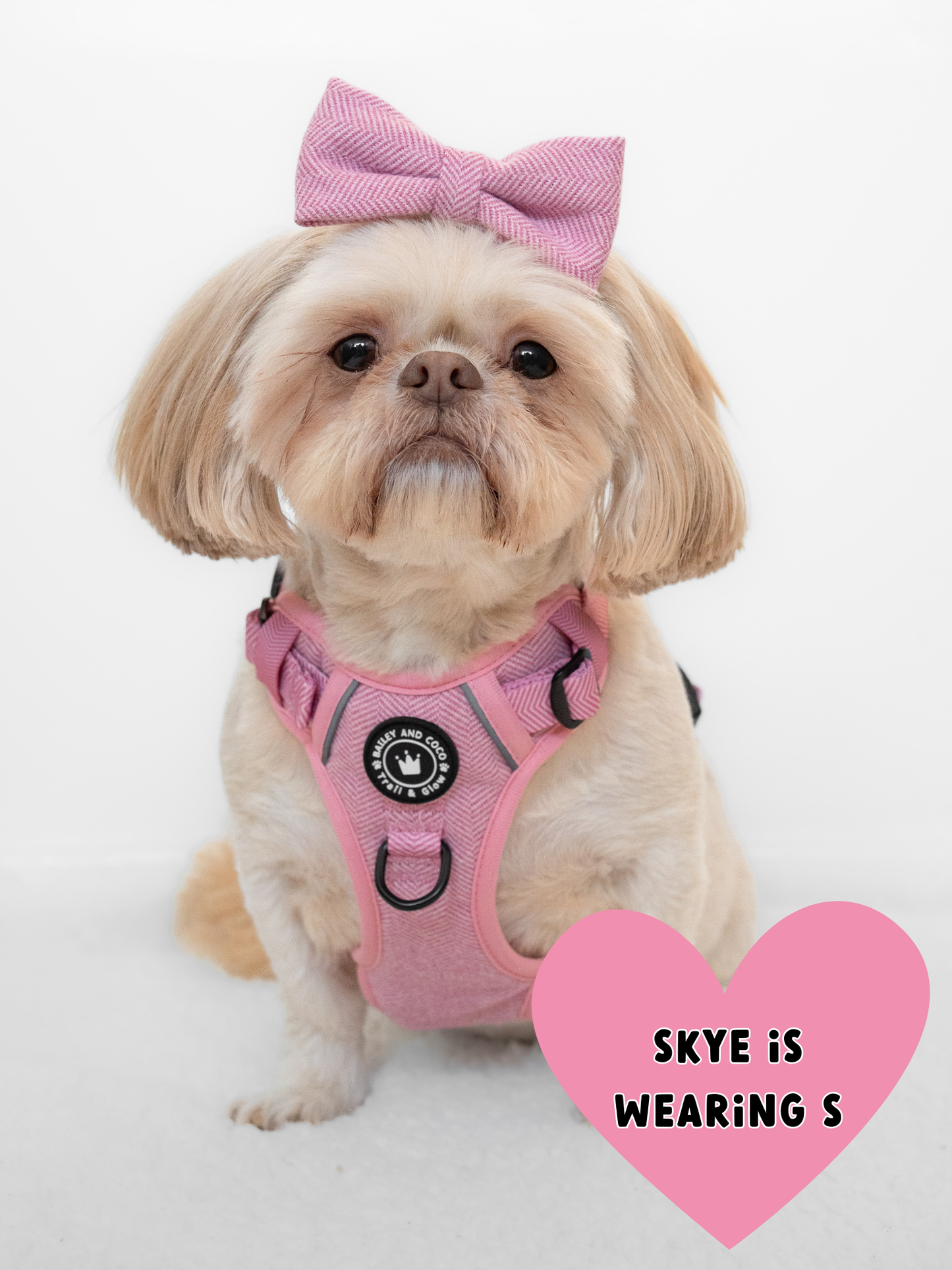 Trail & Glow® No Pull Dog Harness – Bubblegum Pink Tweed (Reflective, Adjustable, Easy-Fit)