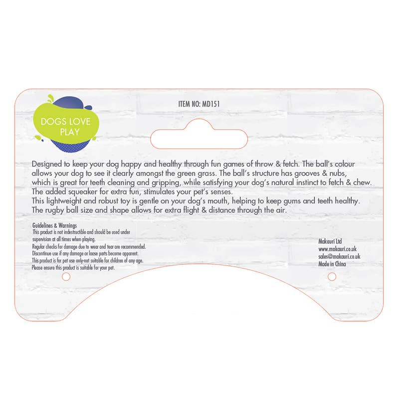 Miro & Makauri - Rubber Rugby Fetch Ball.