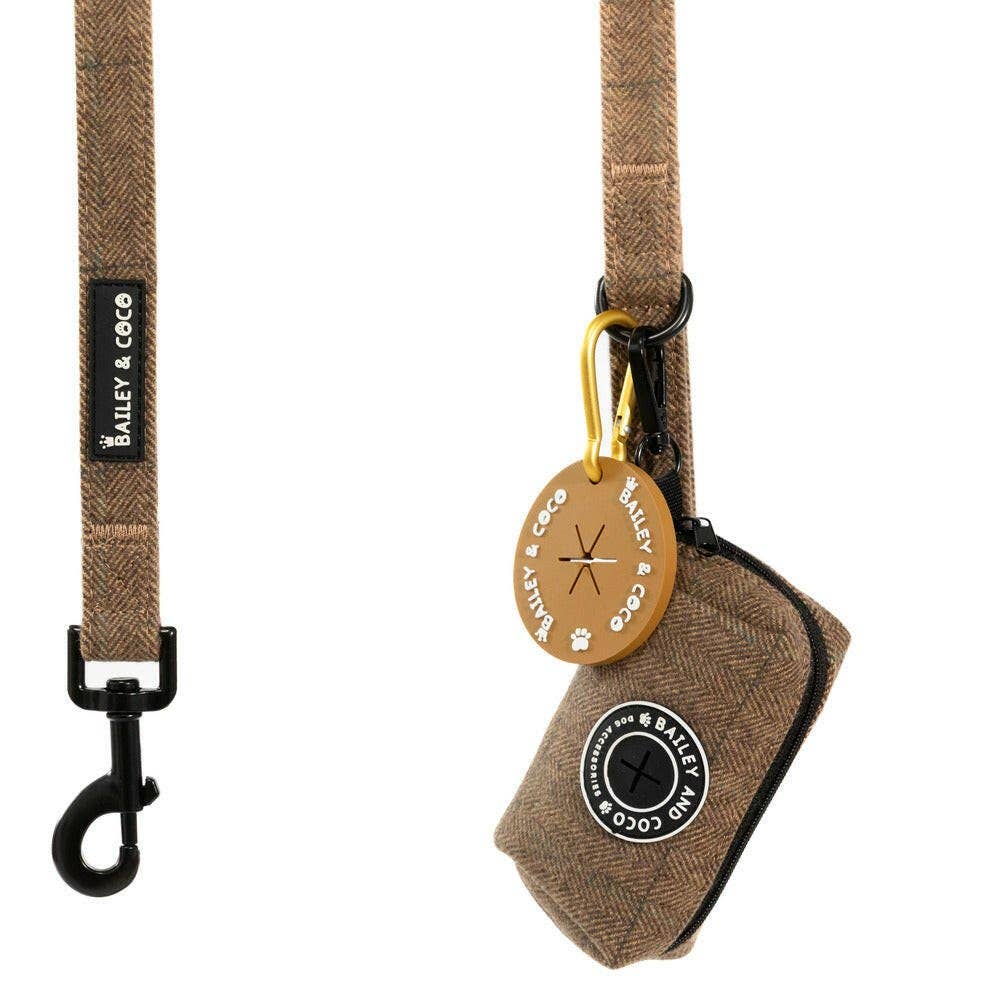 Oxford Tweed lead with matching Oxford Tweed collar and poo bag holder — full Bailey and Coco Oxford collection
