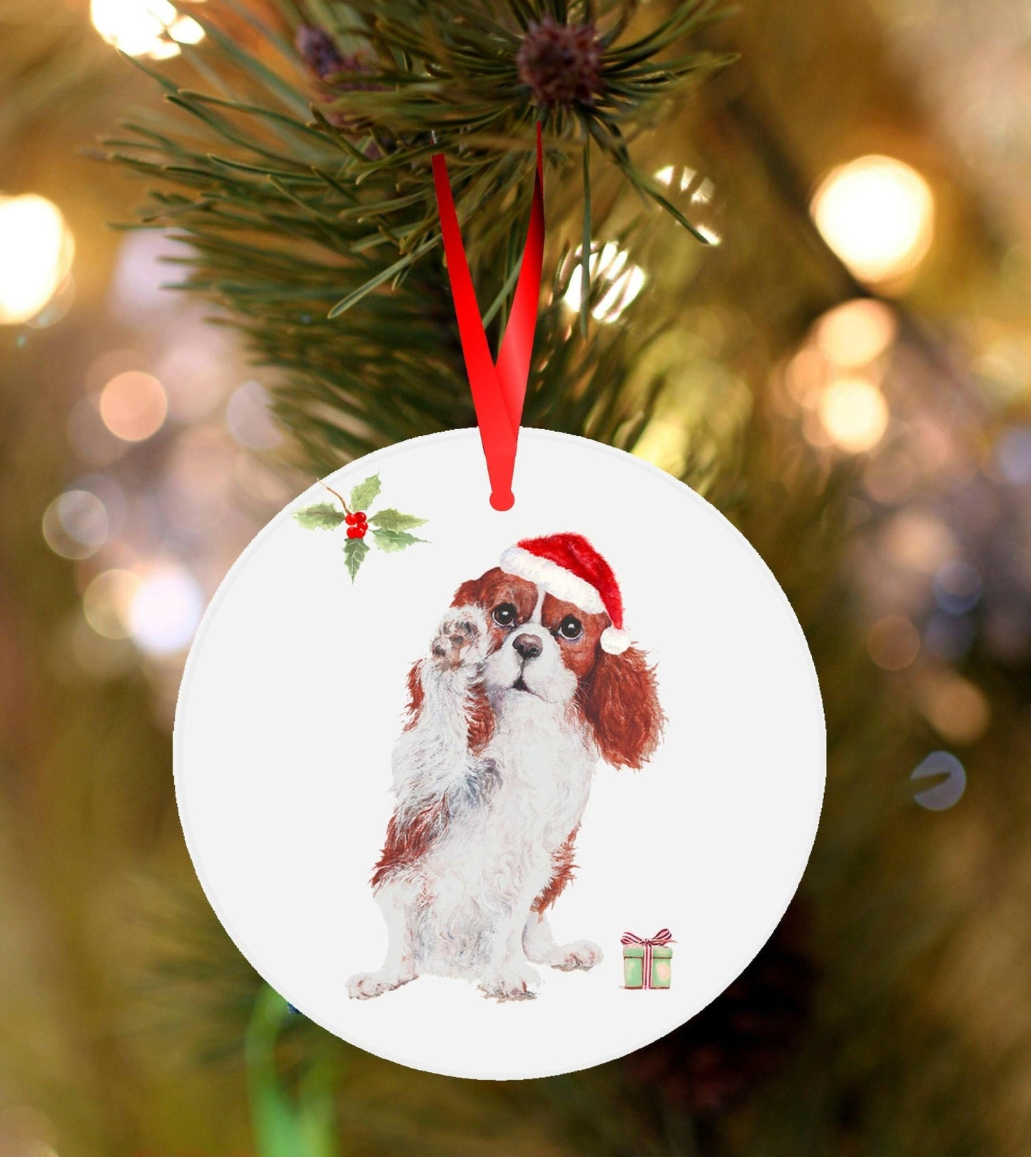 King Charles Spaniel Christmas decoration, Jenny design, ceramic bauble