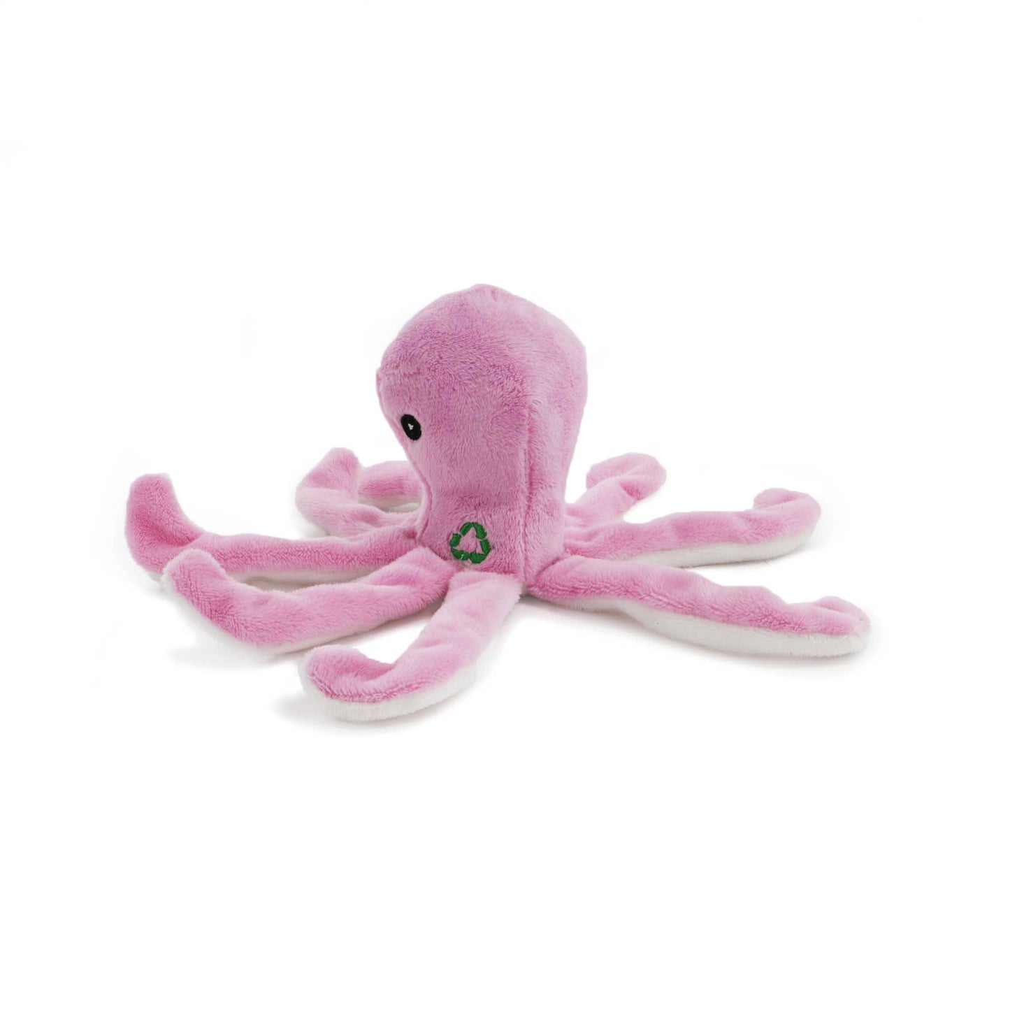 Pink plush octopus toy on a white background