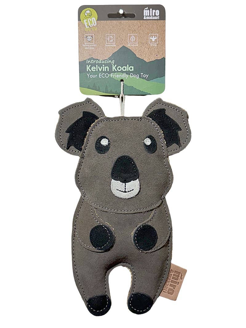 Miro & Makauri Kelvin Koala Eco Leather Dog Toy – Natural, No-Squeaker Play | Eco Dog Toy