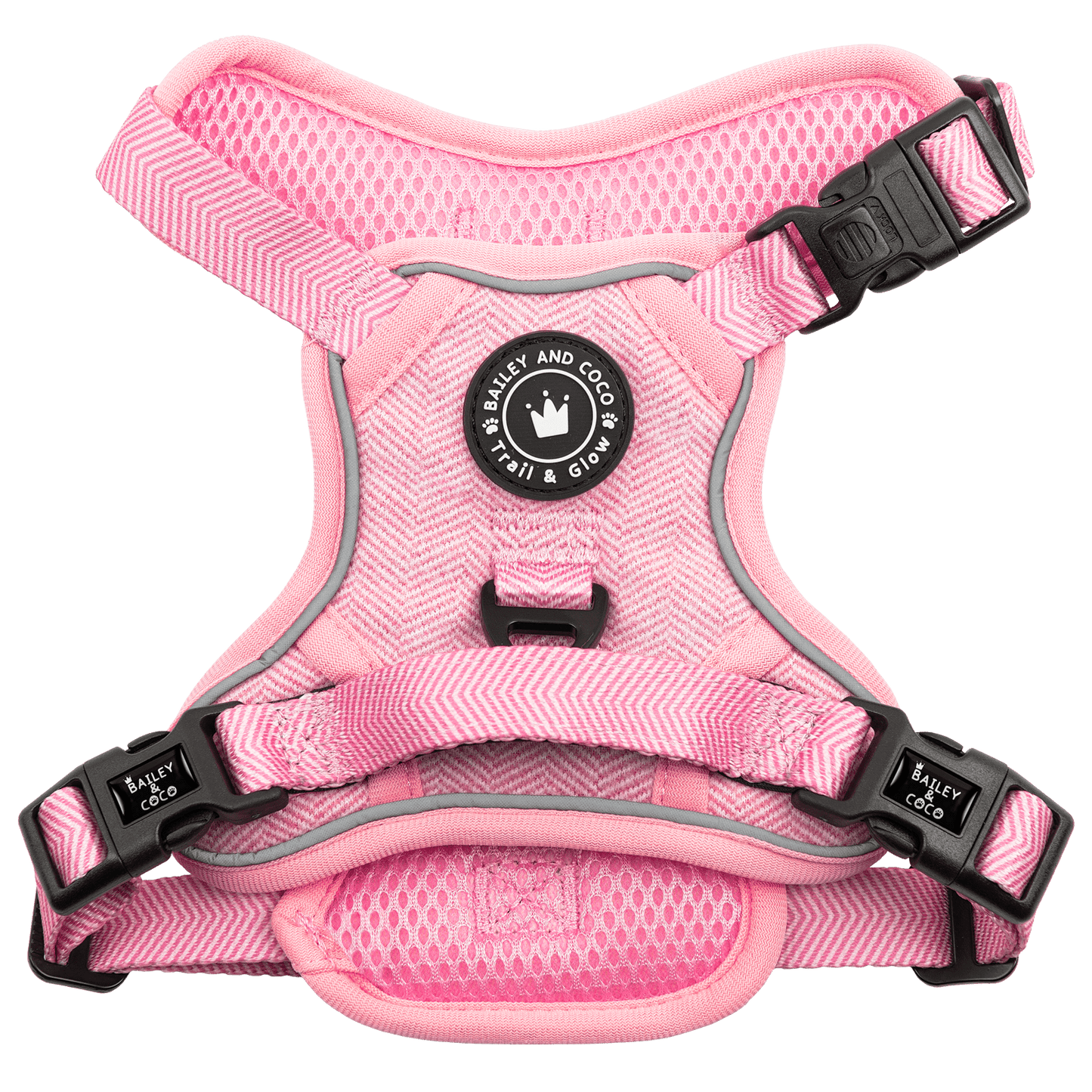 Bailey & Coco Trail & Glow harness in Bubblegum Pink — no-pull, reflective