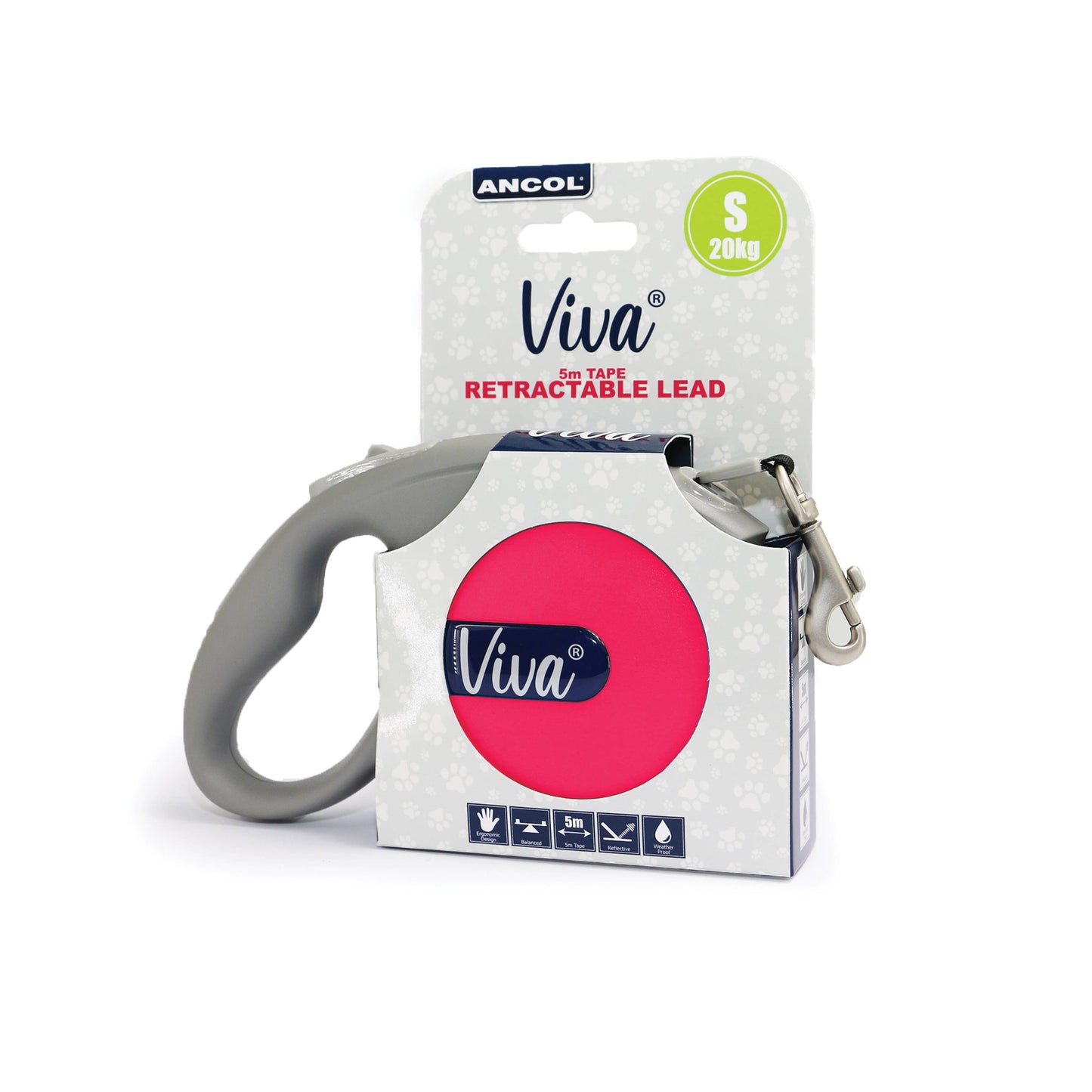 Viva Retracting Tape Lead – 5m Dog Lead with Brake System (3 Colours, Small)