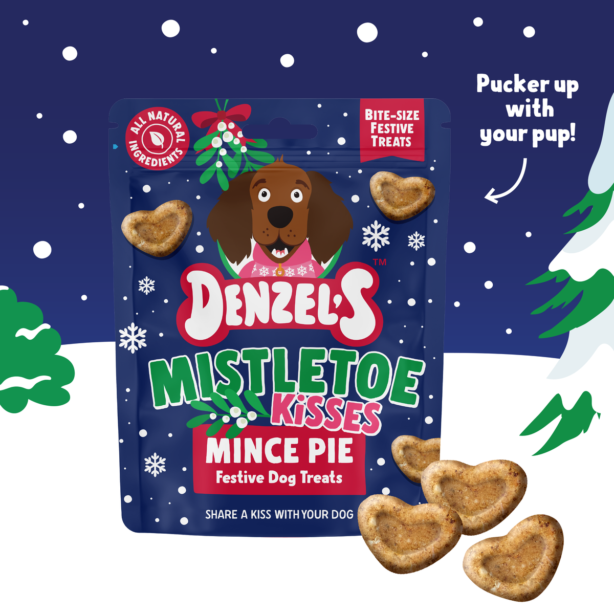 Denzel's Mistletoe Kisses heart-shaped dog treats