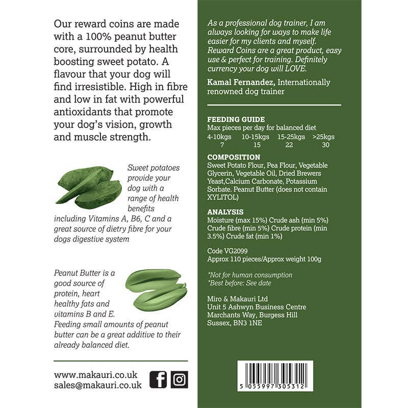 Maks'Patch Peanut Butter Reward Coins Dog Treats -100g.