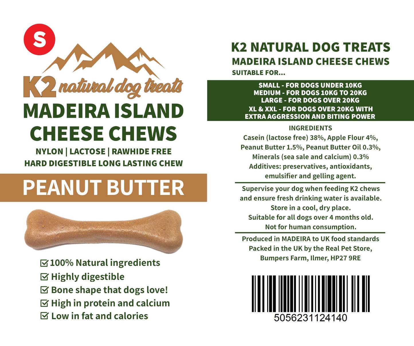 K2 Madeira Island Cheese Chews Peanut Butter Small 40g.