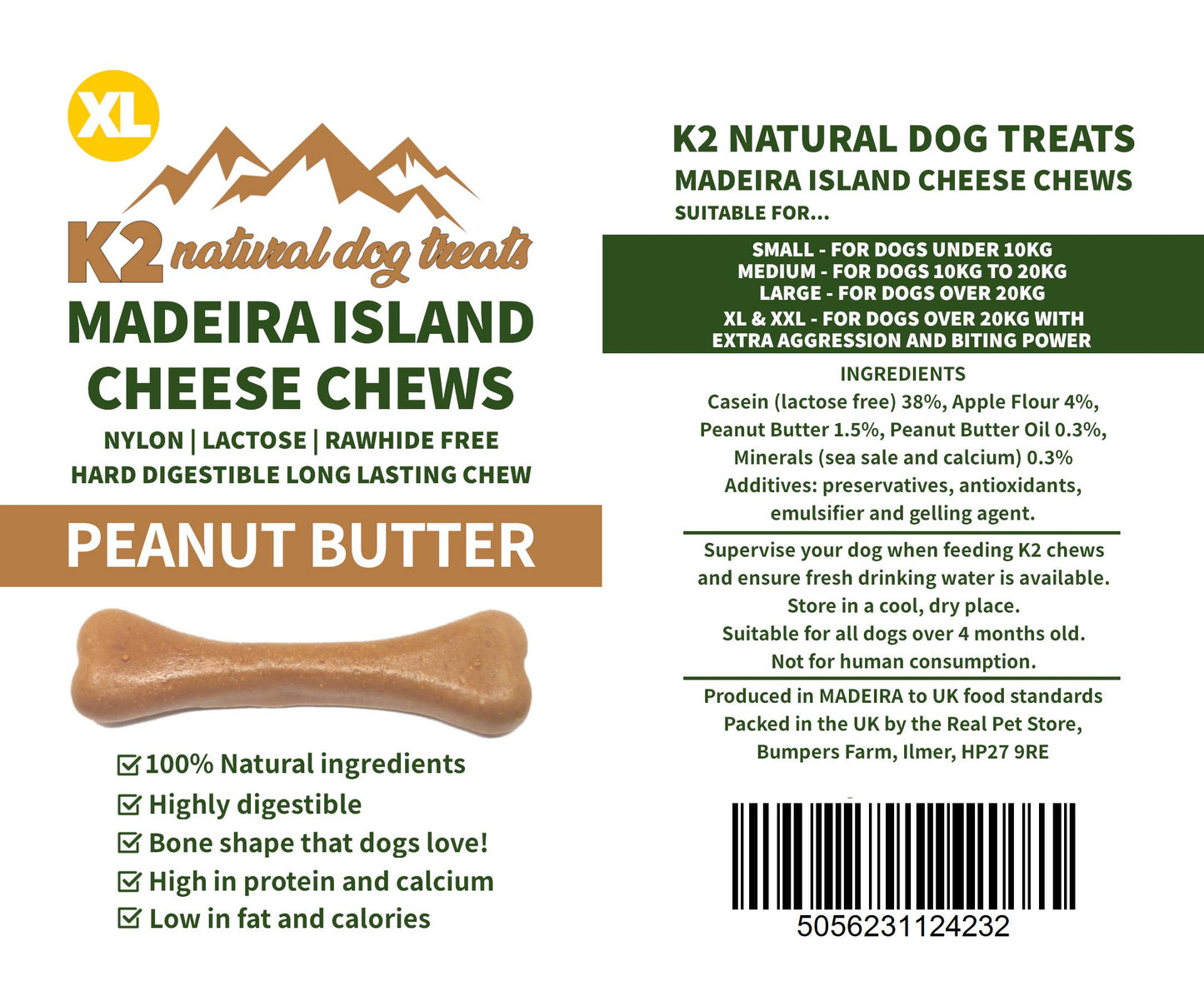 K2 Madeira Island Cheese Chews Peanut Butter X-Large 127g.