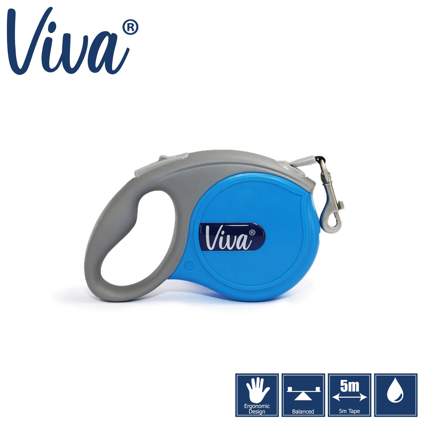 Viva Retracting Tape Dog Leads in six colours – black, red, pink, blue, lime, and purple, retractable 5m leads.