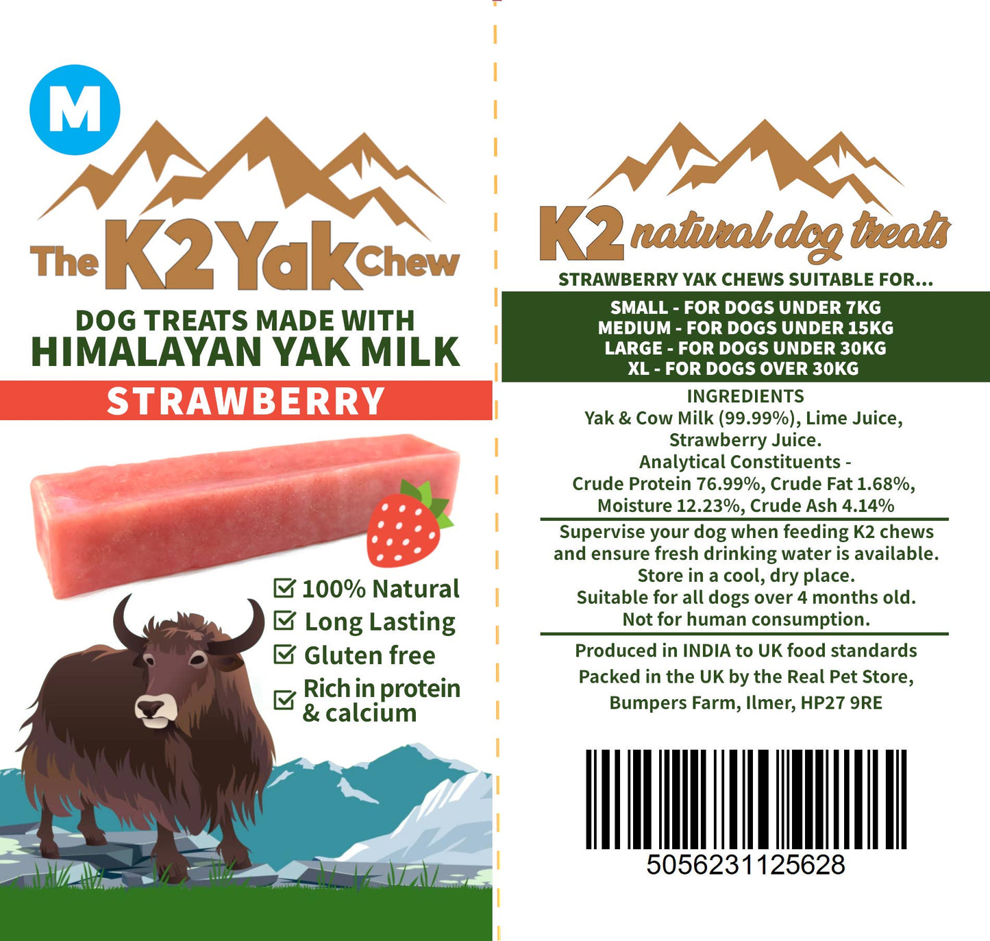 K2 Yak Chews 100% Natural Dog Treats Strawberry Medium.