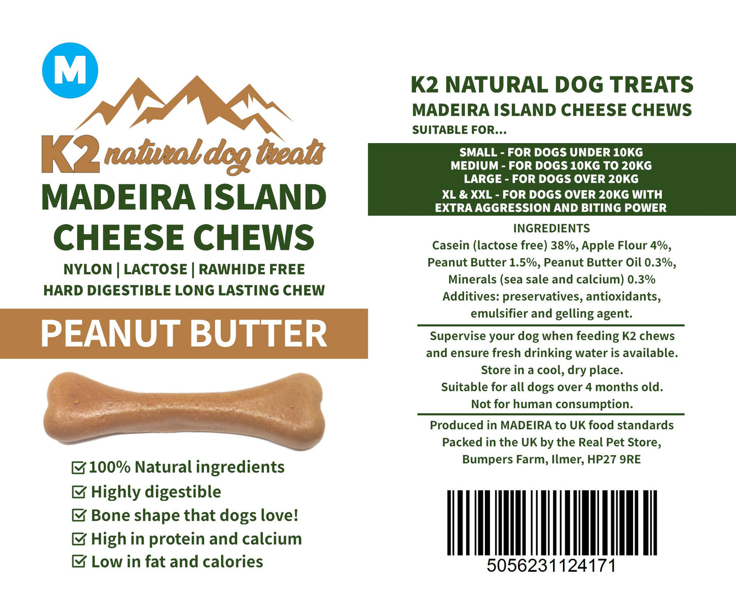 K2 Madeira Island Cheese Chews Peanut Butter Medium 60g.