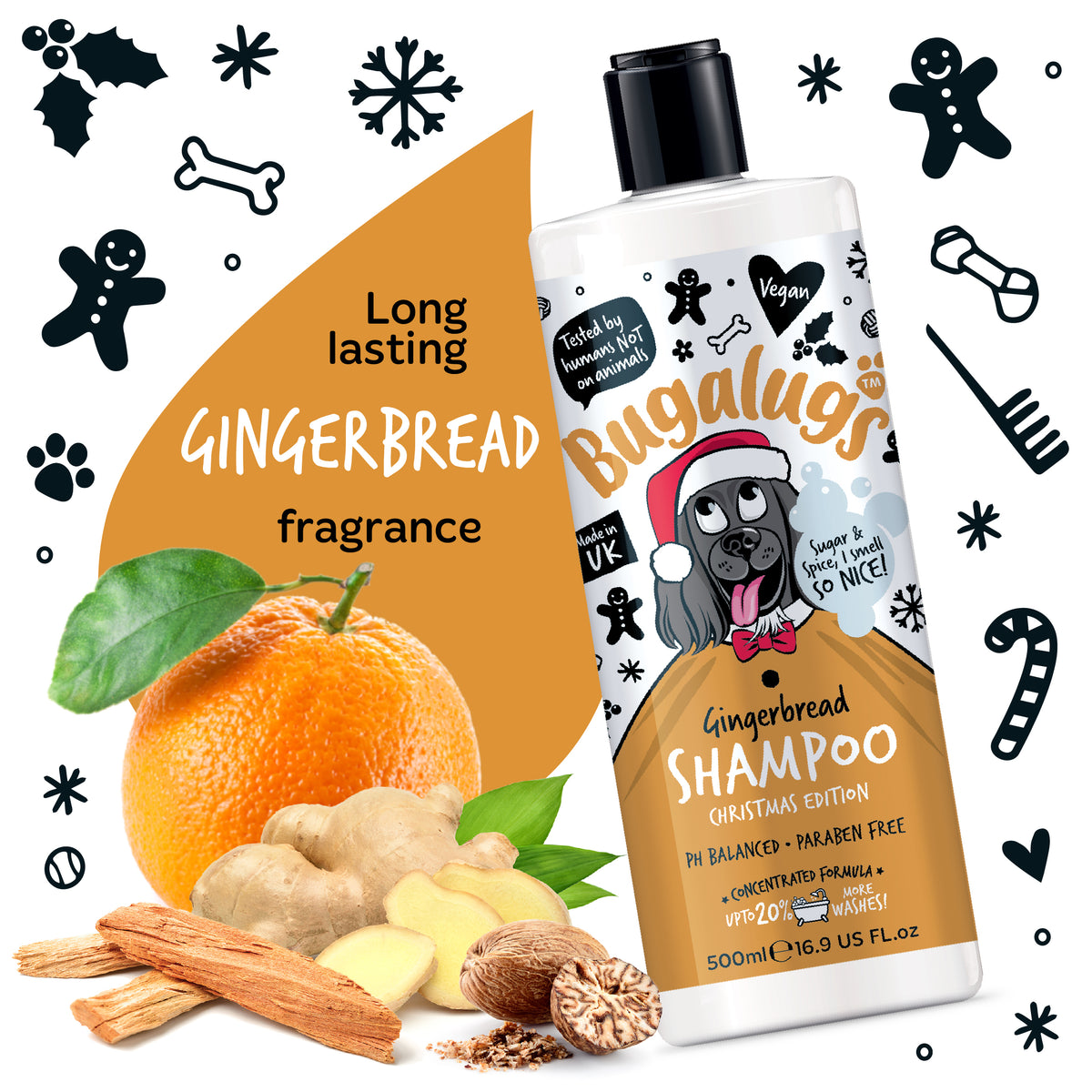 Bugalugs Festive Dog Shampoo 500ml – Gingerbread & Roasted Chestnut