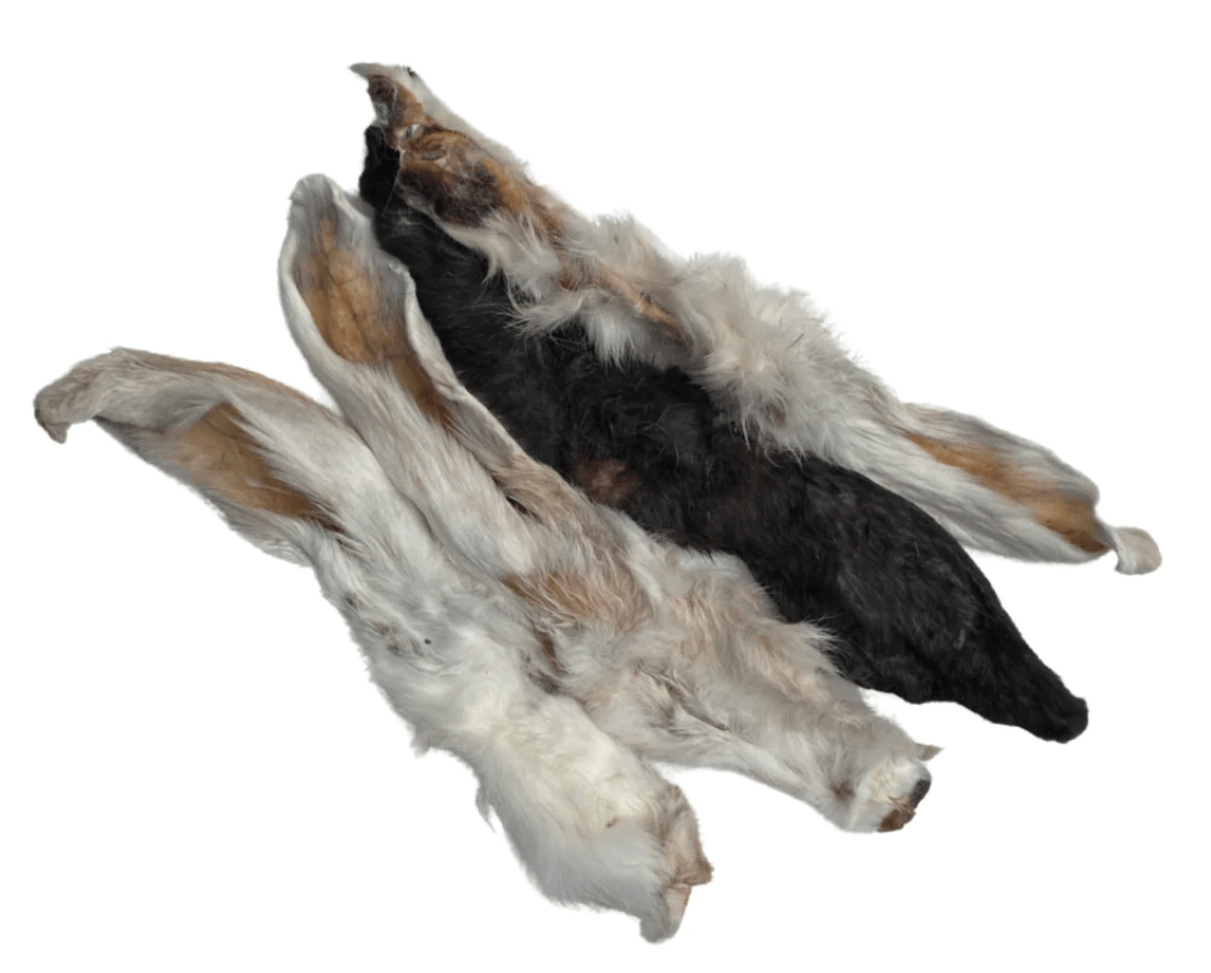 Hairy Dogs furry rabbit ears — 100% rabbit, fur-on air dried natural chew for dogs, individual or bulk bags from 250g to 1kg