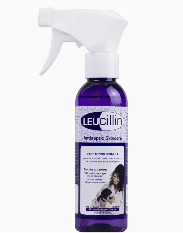 Leucillin Pet Antiseptic Spray — HOCl antiseptic for pets, non-toxic, non-stinging, safe on eyes and ears. Available in 50ml dropper, 60ml, 150ml, 250ml and 500ml