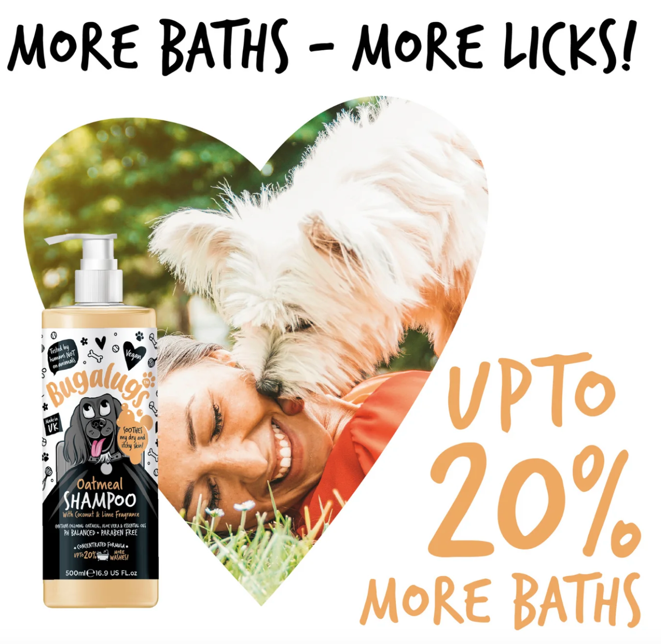 Owner washing dog with Bugalugs Oatmeal Coconut & Lime Shampoo for sensitive skin relief.