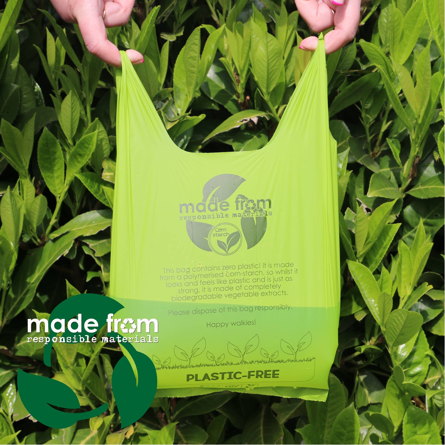 Plastic free dog poop bag made from vegetable starch responsible materials