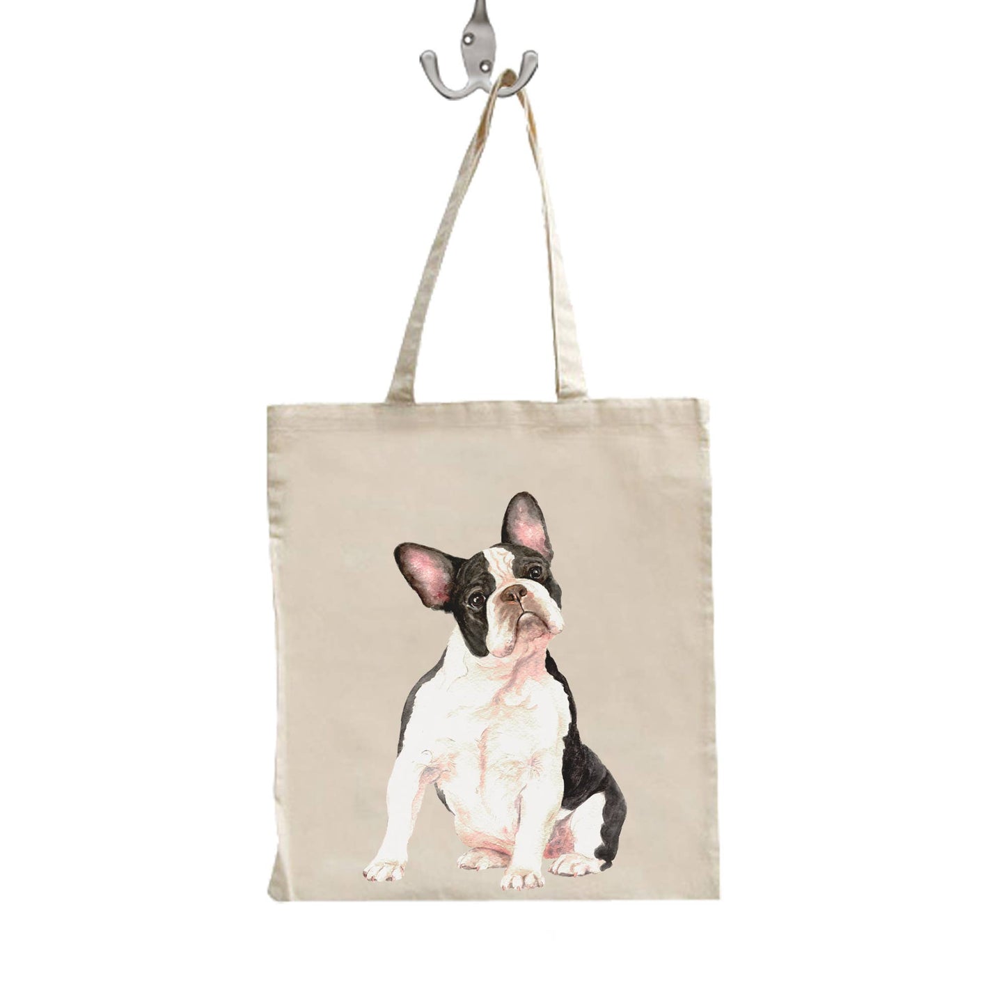 Boston Terrier tote bag with Jane Bannon dog artwork – eco-friendly reusable shopping bag.