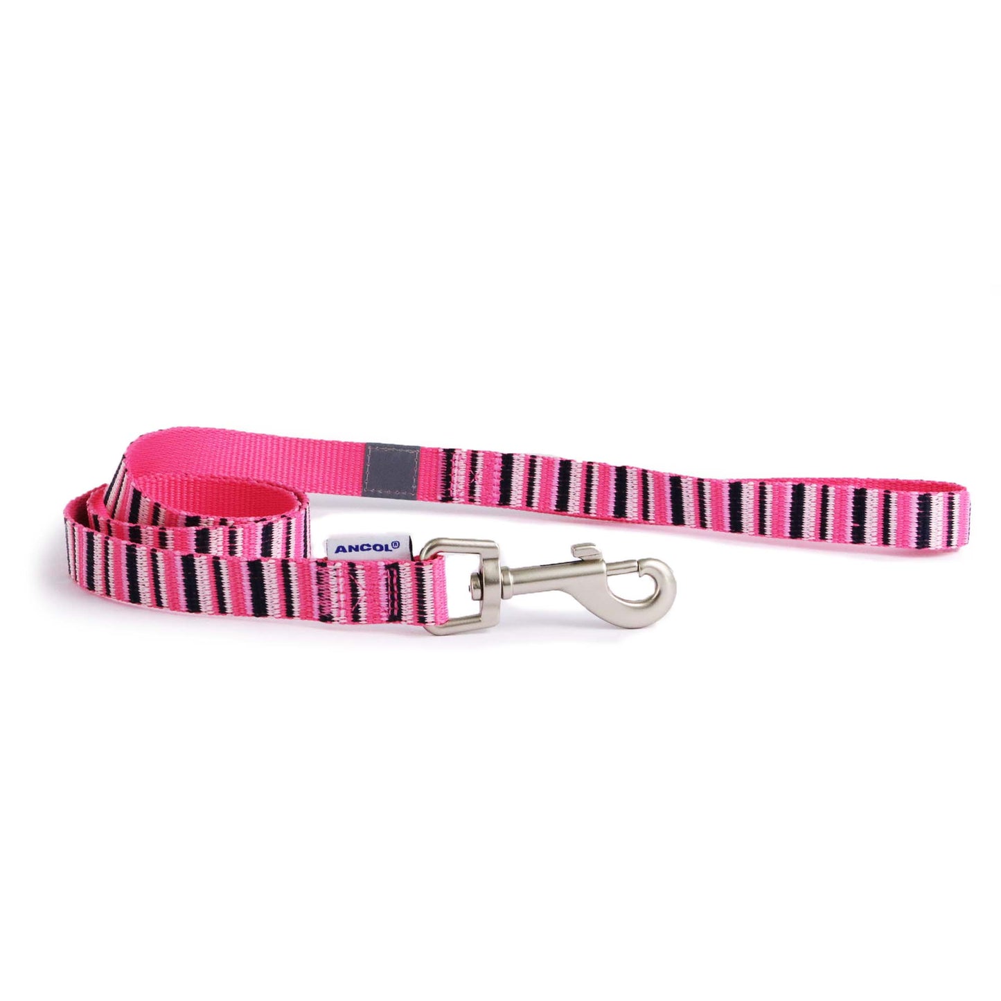 Hot Pink Candy Stripe recycled dog lead with metal clip – 100cm