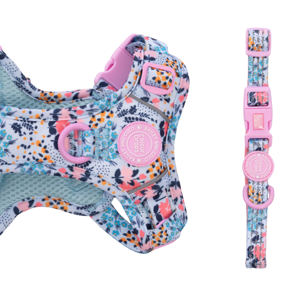 Spring Dreams dog collar showing reflective stitching and D-ring