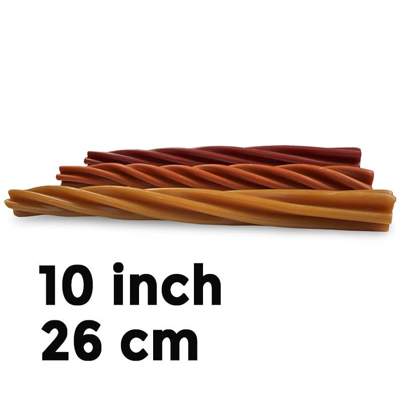 Dog chew sticks with measurement text on a white background
