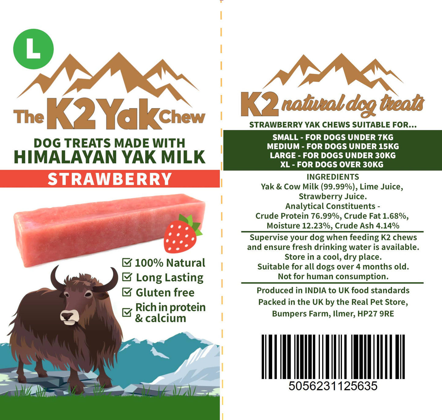 K2 Yak Chews 100% Natural Dog Treats Strawberry Large.