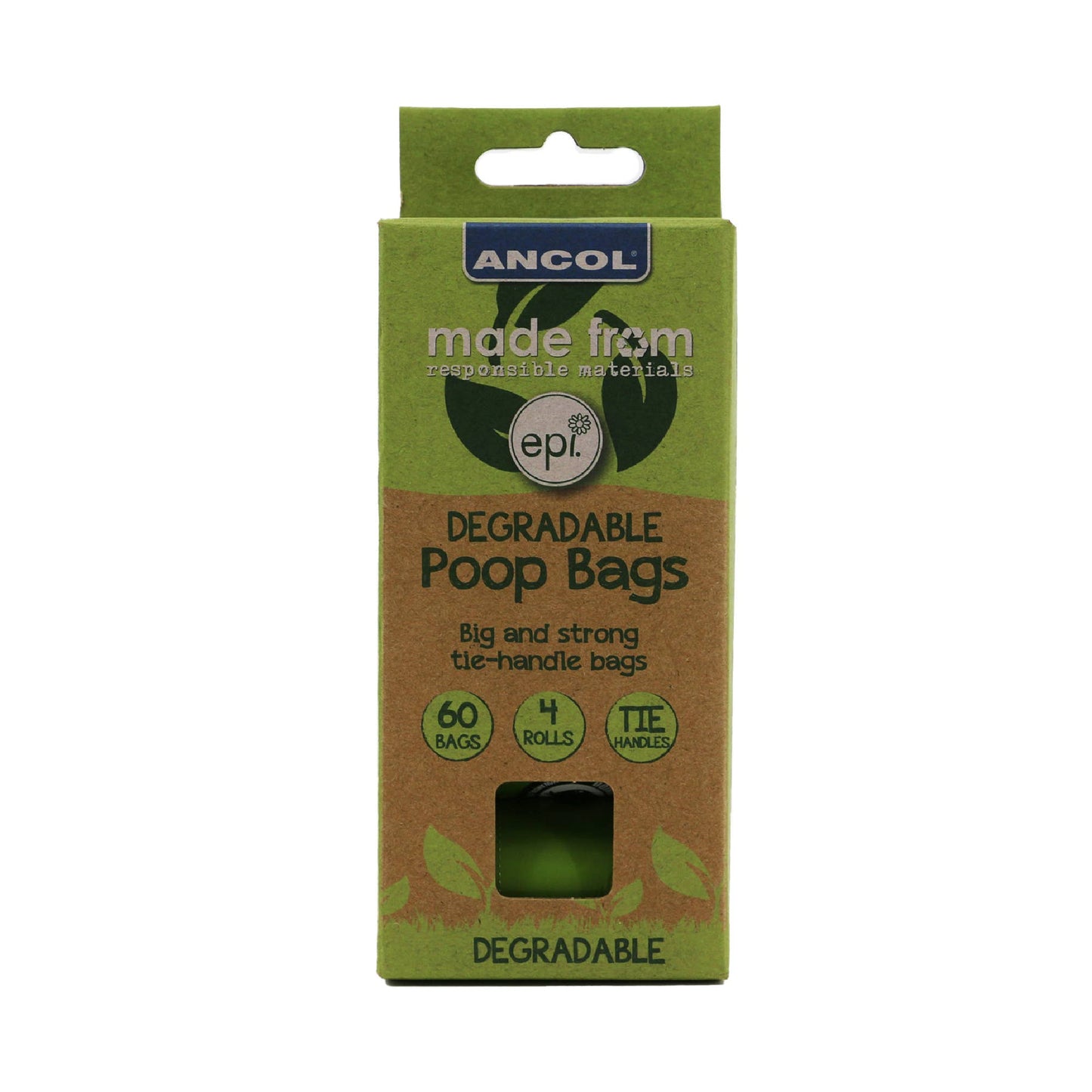 Box of Ancol degradable poop bags on a white background