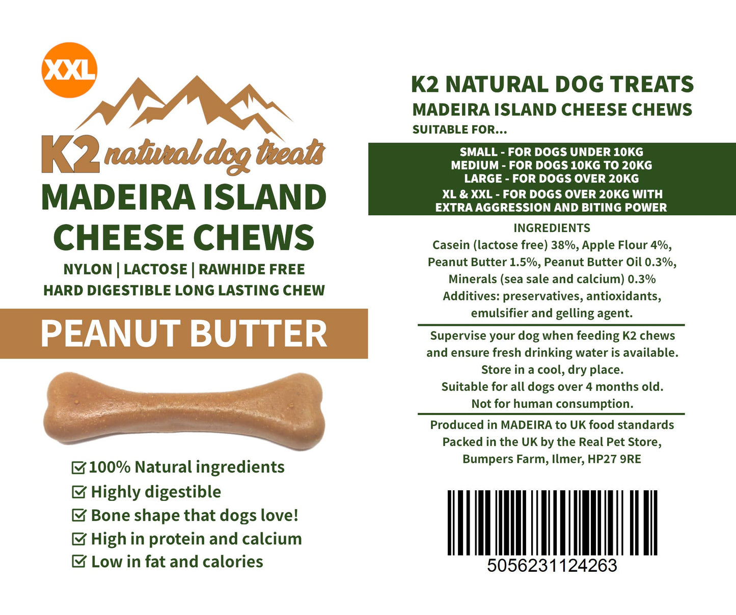 K2 Madeira Island Cheese Chews Peanut Butter XX-Large 220g.
