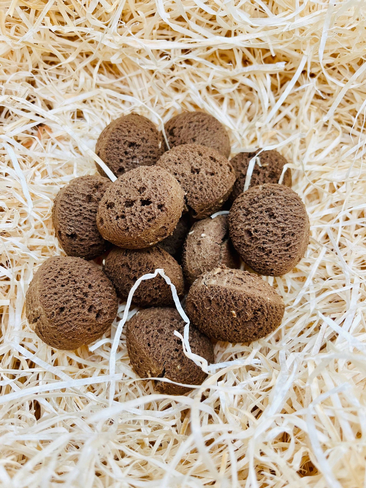 Close-up of the Easter Egg Hunt dog biscuits showing the baked texture and shape