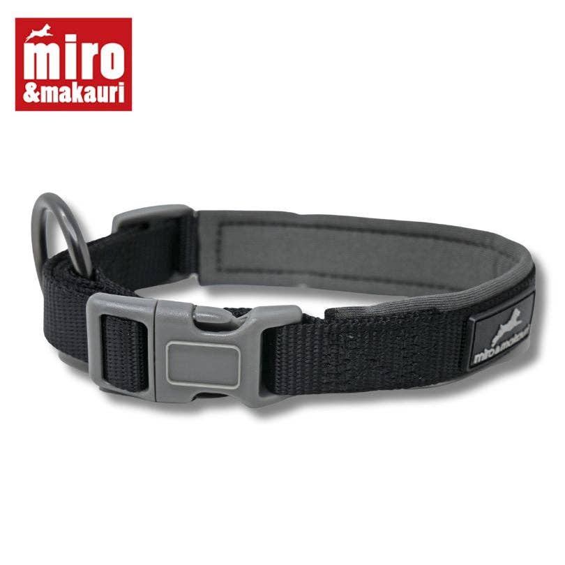 Miro & Makauri padded collar click clasp detail — side-release buckle for quick on and off