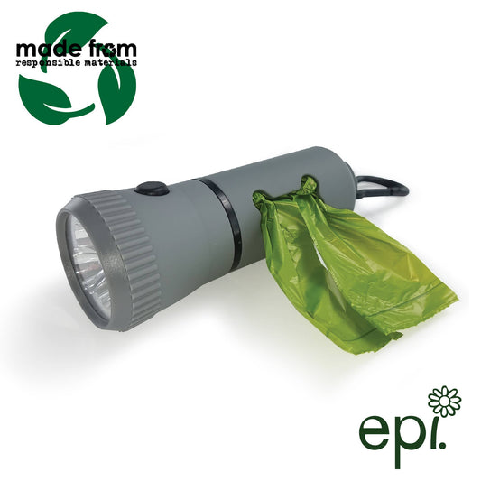 Compact dog poop torch with LED light and bag storage – 11cm