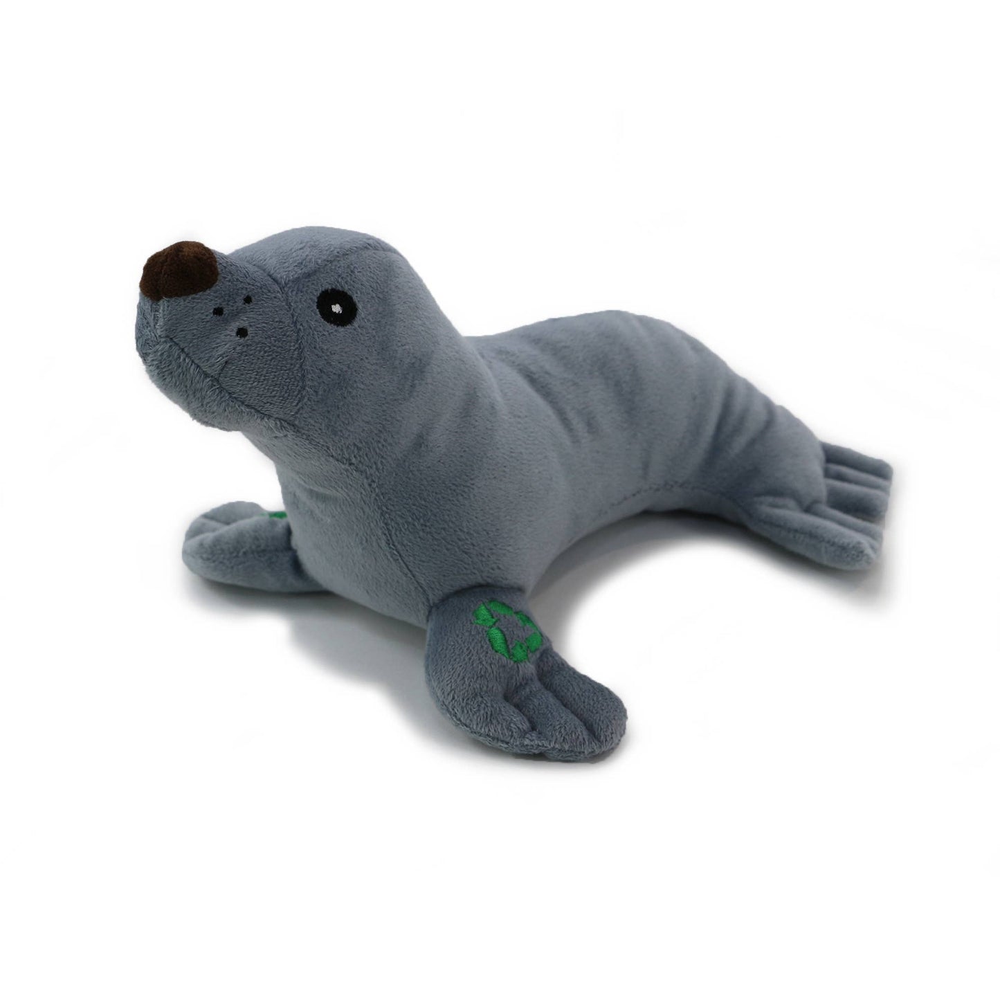 Made From Seal Dog Toy, eco-friendly plush with 100% recycled fabrics and stuffing from plastic bottles, squeaky and cuddly