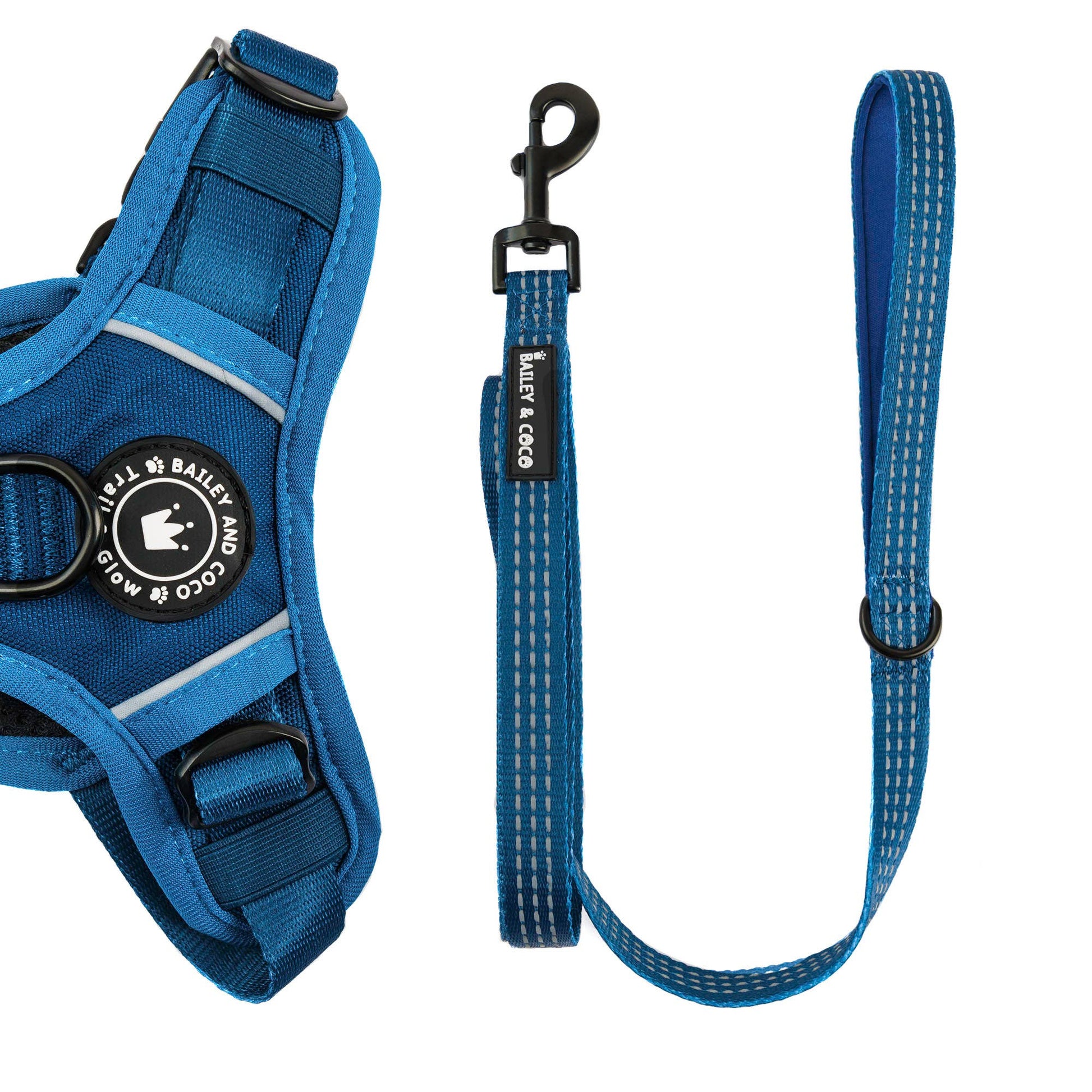 Bailey & Coco 5ft dog lead in Ink Blue — padded neoprene handle and D-ring