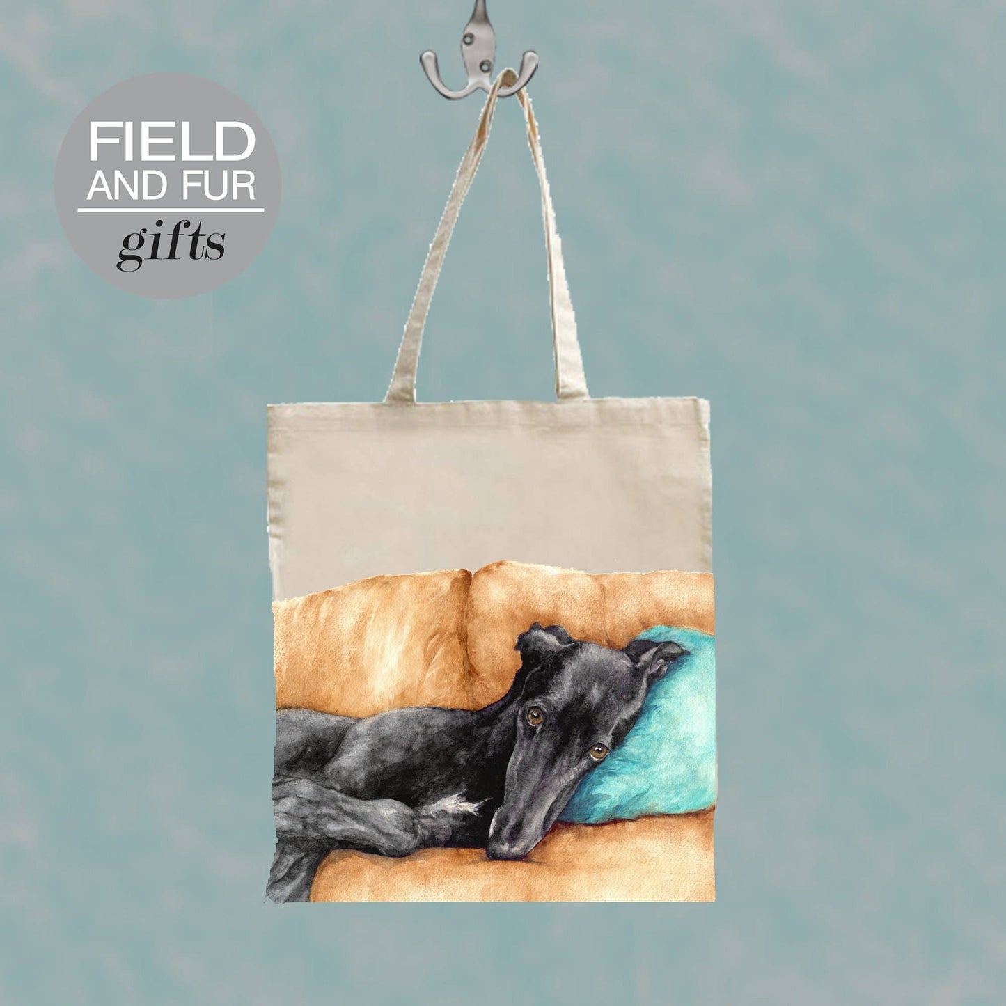 Ebony Whippet Greyhound dog tote shopping bag