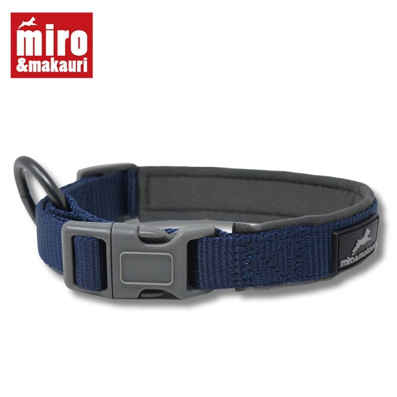 Miro & Makauri neoprene padded collar in Navy Blue — 25mm width for medium to large breeds