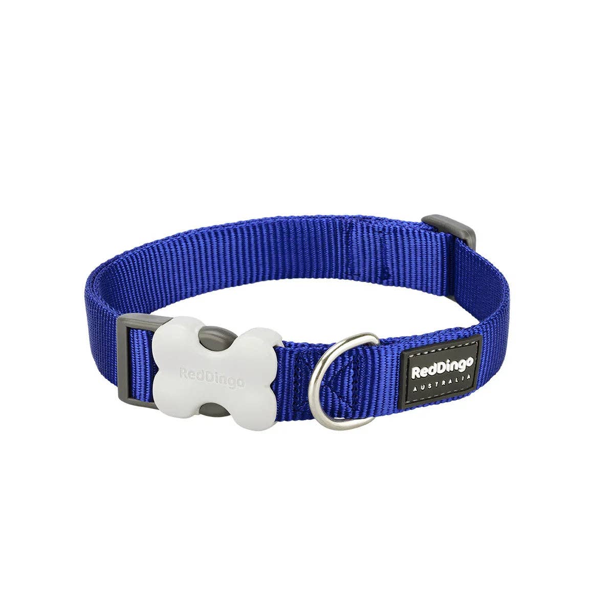Red Dingo Classic dog collar in Dark Blue — Bucklebone buckle and stainless steel D-ring