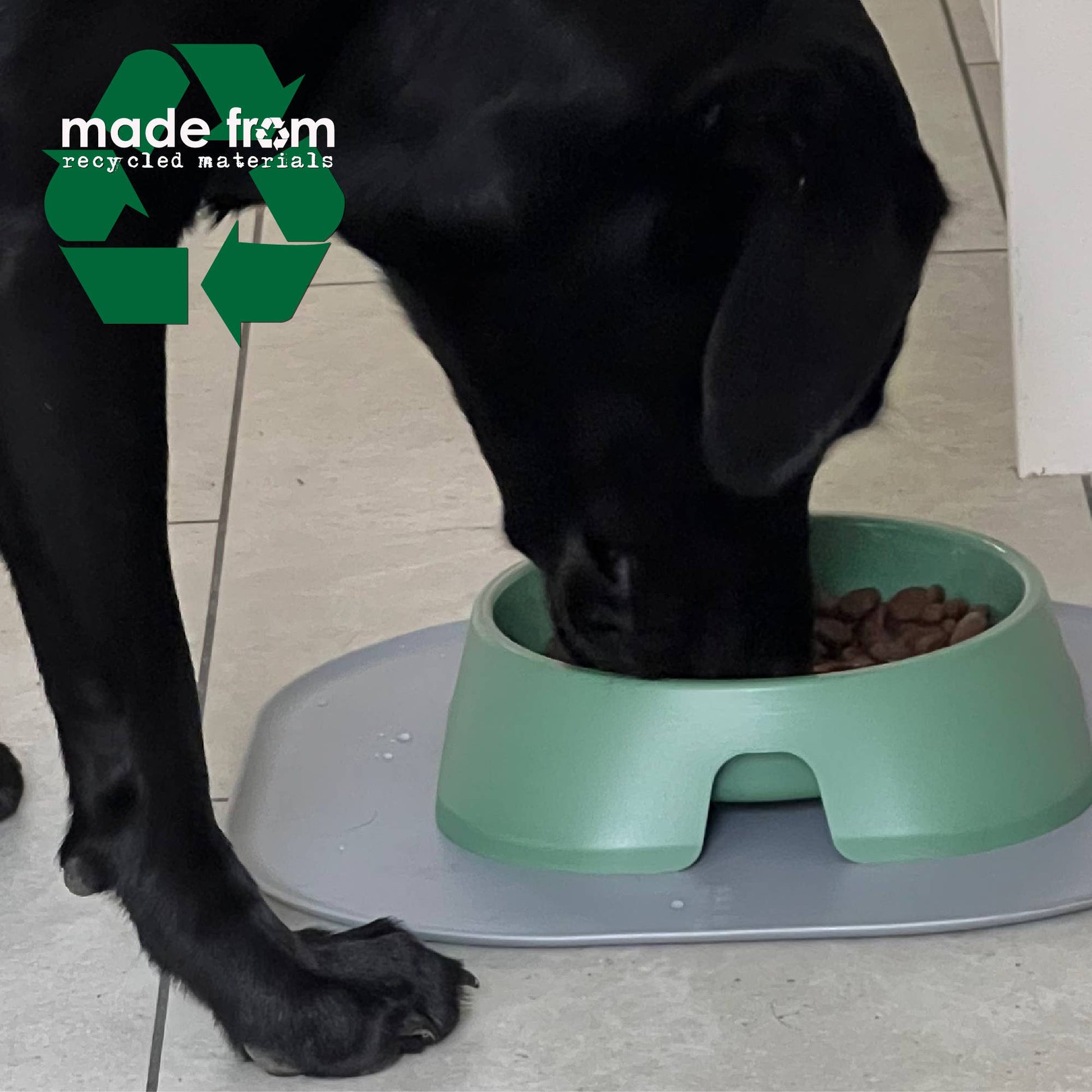 Ancol Made From recycled green dog bowl side view showing non-slip base