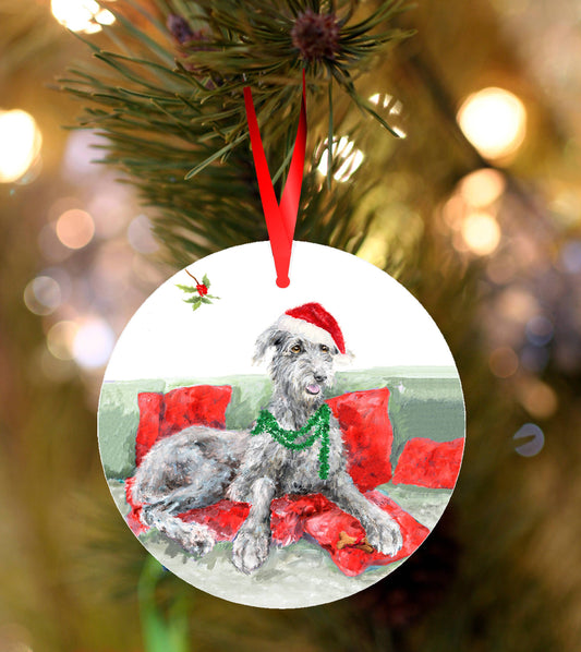 Lurcher Christmas Decoration – Ceramic Hanging Bauble (Fitzroy)