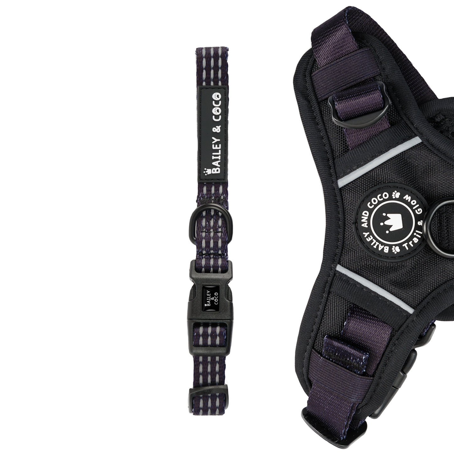 bailey and coco trail and glow jet black dog collar