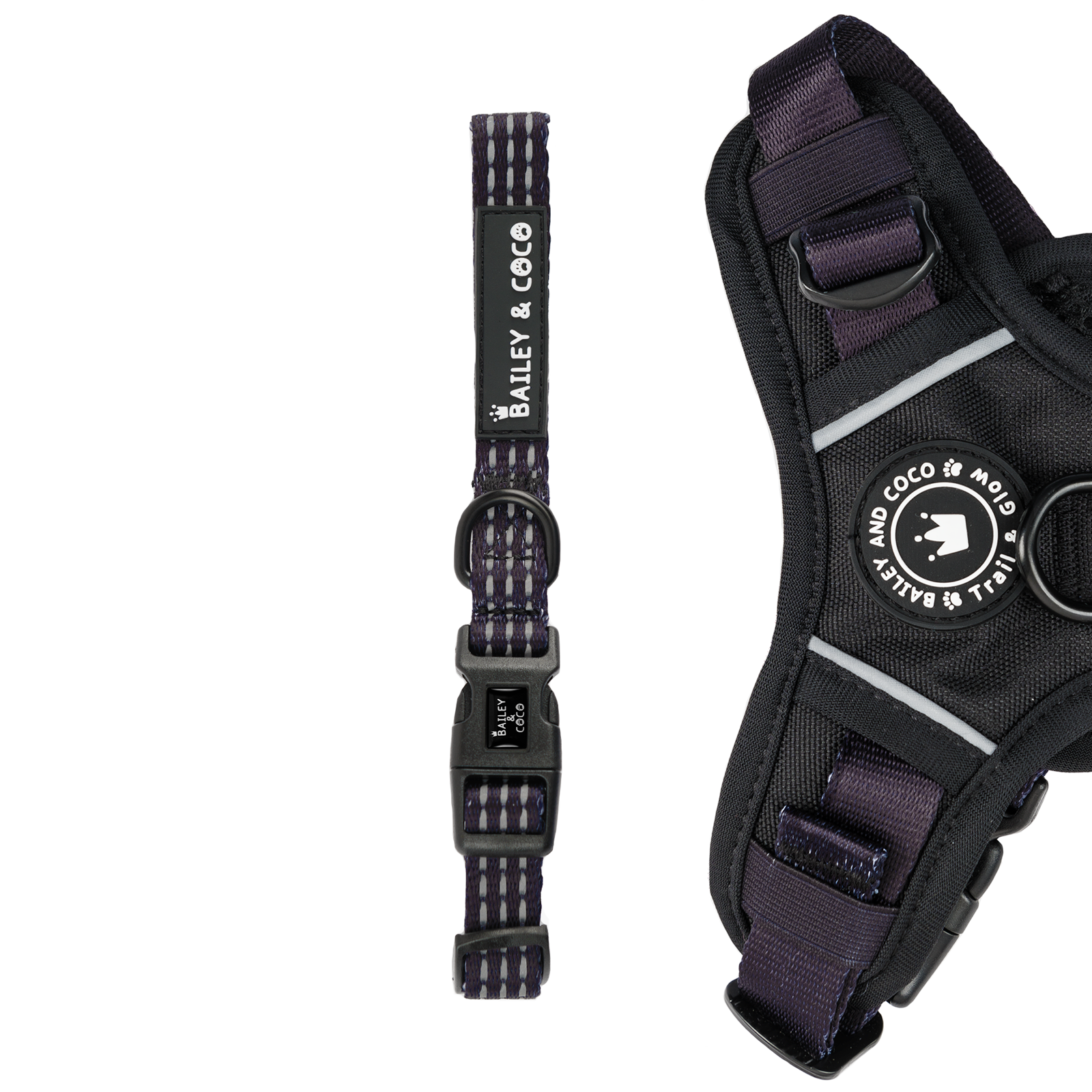 bailey and coco trail and glow jet black dog collar