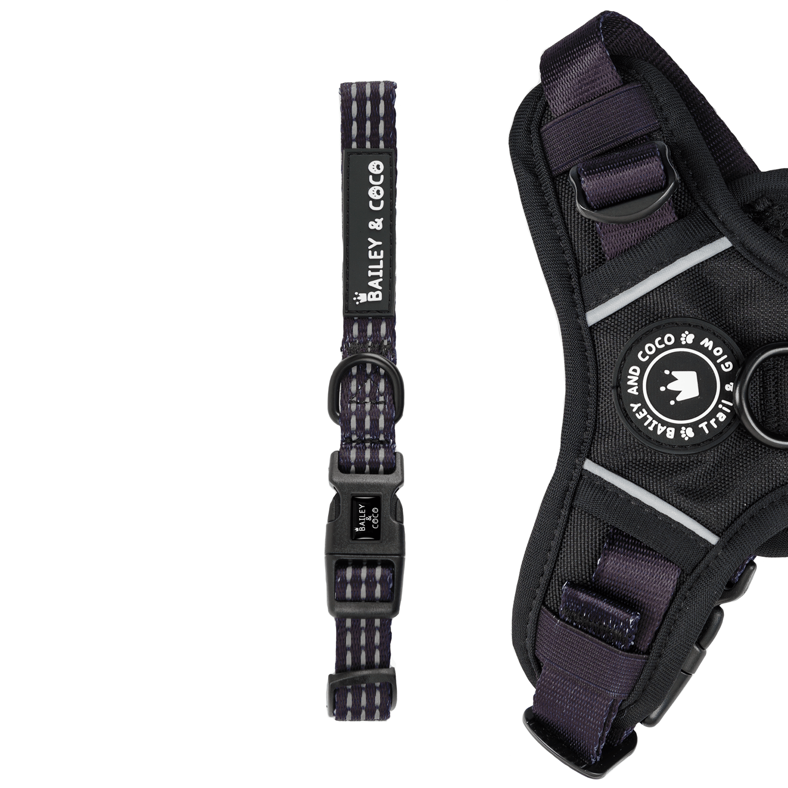 Bailey & Coco adjustable dog collar in Jet Black