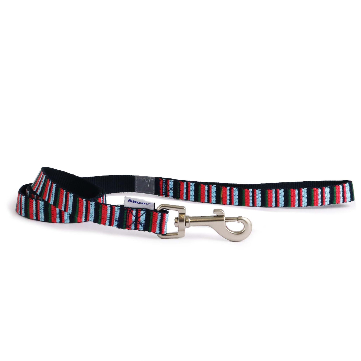 Eco dog lead in Navy Candy Stripe made from recycled plastic
