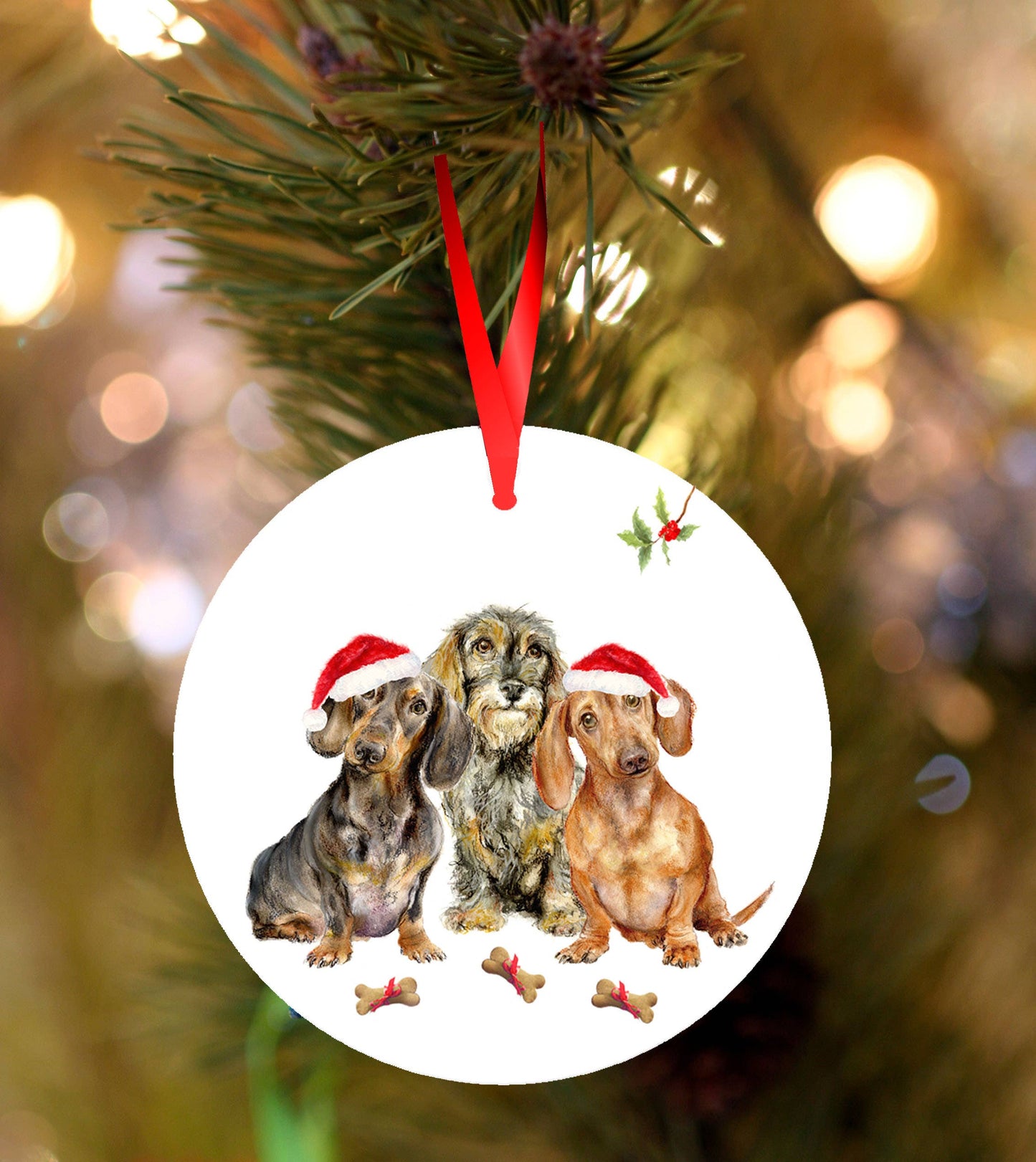 Dachshund Christmas decoration, Chums design, ceramic hanging bauble