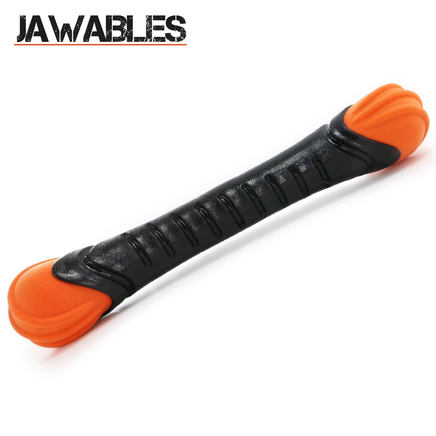 Black and orange dog toy with 'JAWABLES' branding on a white background