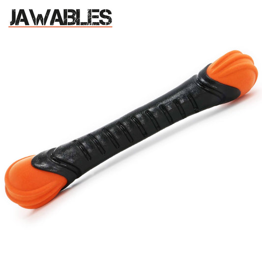 Black and orange dog toy with 'JAWABLES' branding on a white background
