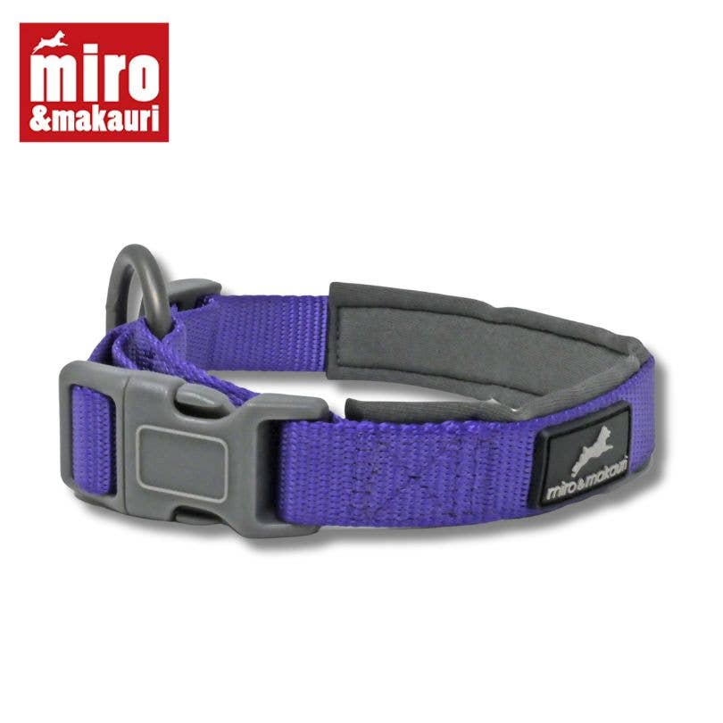 Miro & Makauri neoprene padded collar packaged — nylon clasp collar with full neoprene inner lining