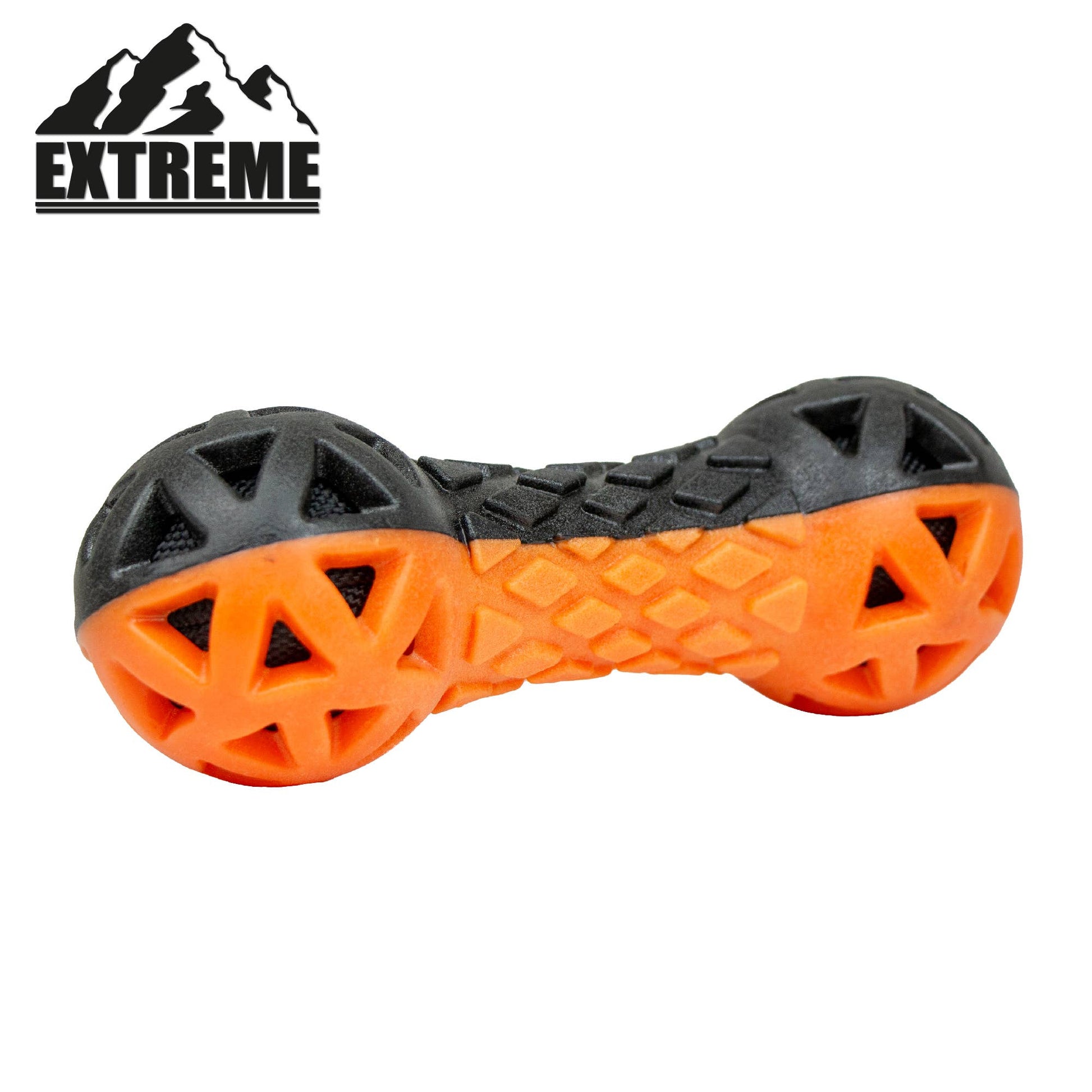 Black and orange dog toy with 'Extreme' brand logo on a white background