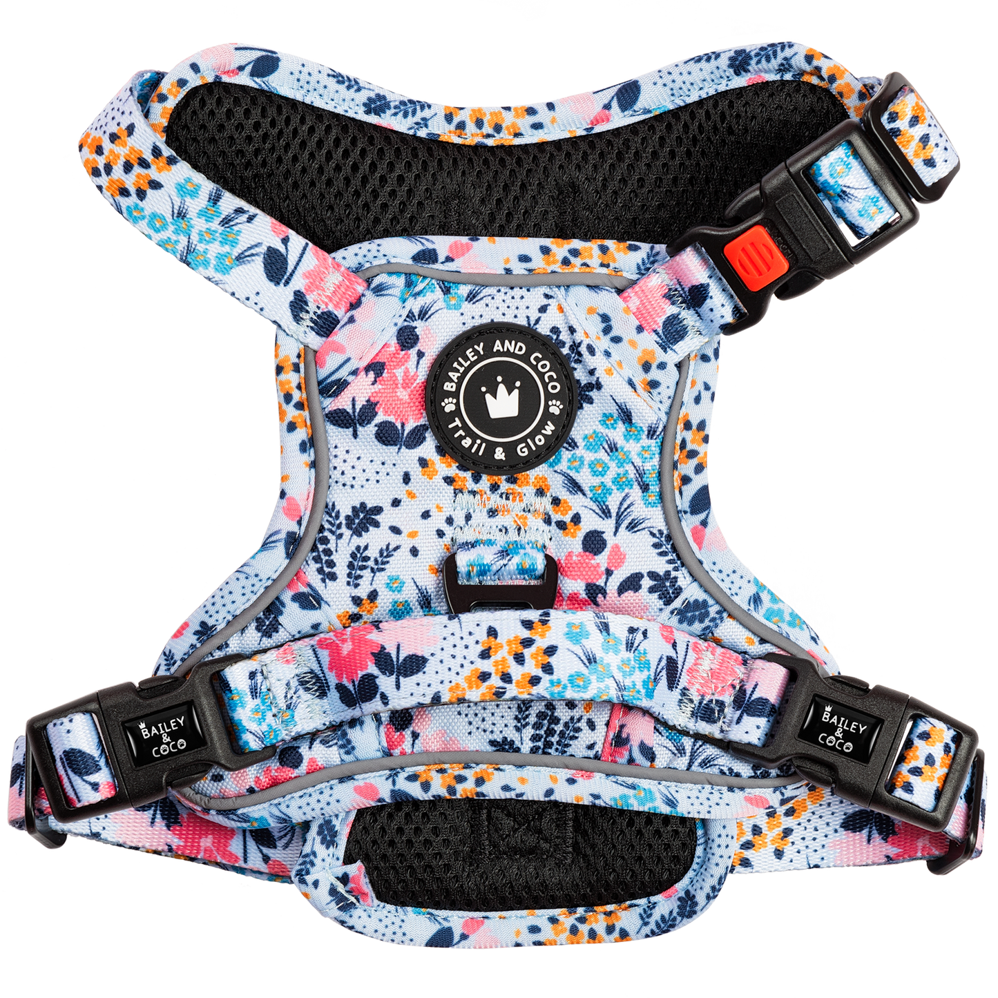 Bailey & Coco Trail & Glow harness in Spring Dreams floral — no-pull, reflective