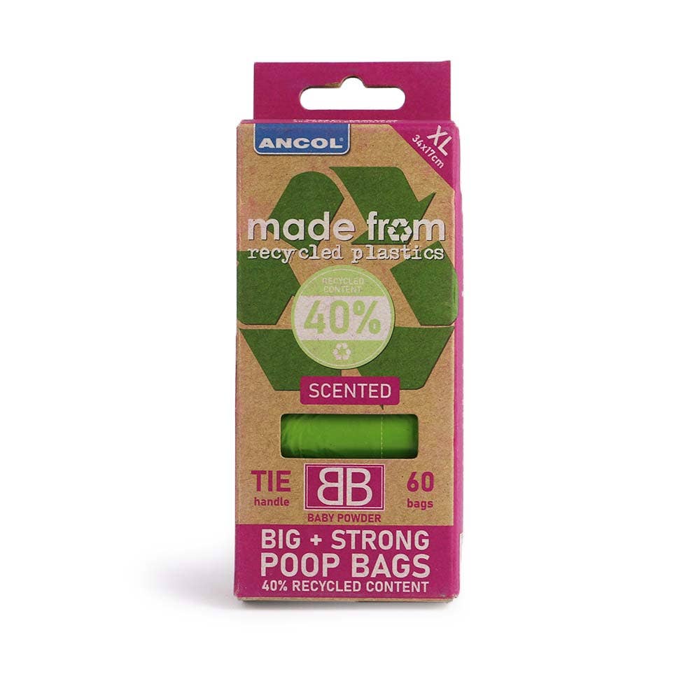 Box of Big & Strong poop bags with a recycling symbol on a white background