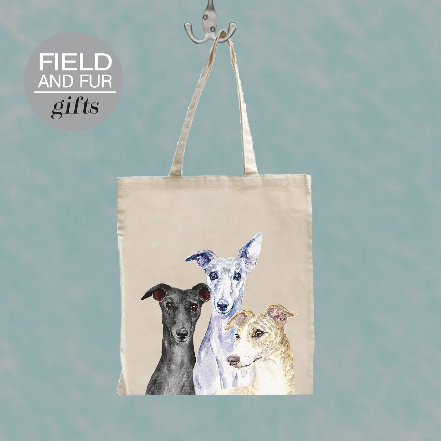3 Whippets Greyhounds dog tote shopping bag